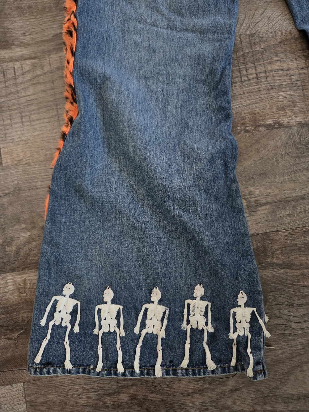 Handmade Women's Halloween Costume Jeans With Skeletons Flare Leg Size 11/12 - Picture 9 of 10